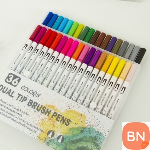 一件代发新款黑杆白杆36色涂鸦彩色笔小学生儿童双头水彩笔画笔